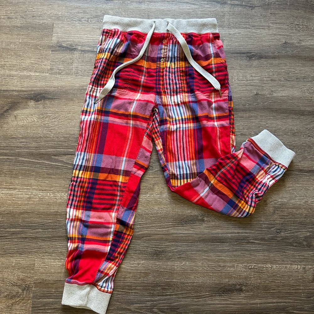 Aerie Red and Blue Plaid Pajama Bottoms with Cuffed Ankles